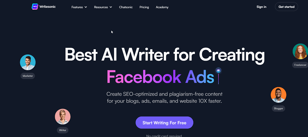 It's a screenshot of the WriteSonic writing tool