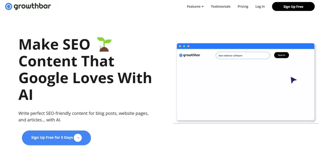 It's a screenshot of the Growthbar writing tool