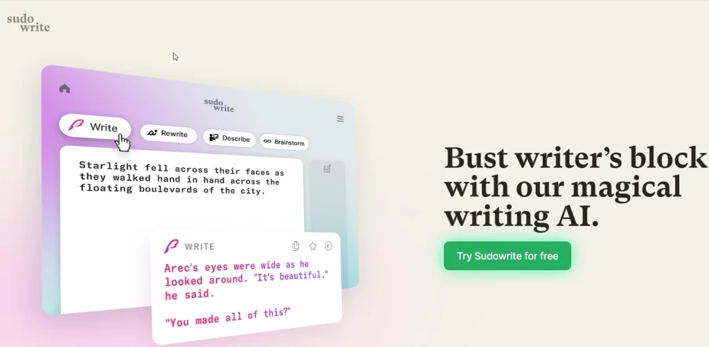 It's a screenshot of SudoWrite writing tool