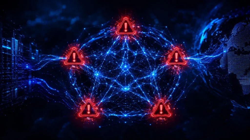 5 Agentic AI Security Risks Every Team Must Know in 2026 5 agentic AI security risks 2026 — neural network with five red warning nodes on dark navy background