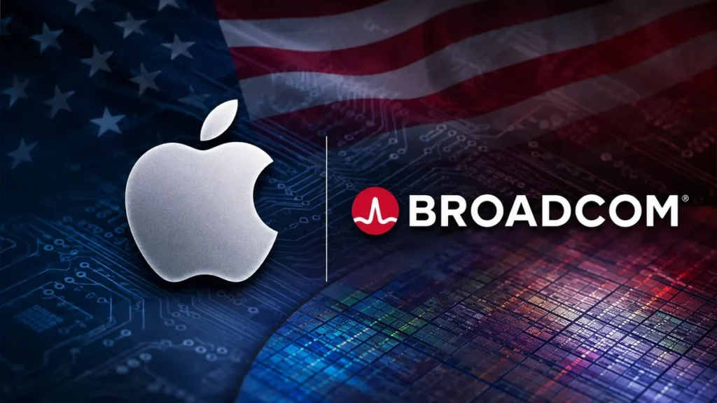Apple’s $30 Billion Broadcom Deal Will Build 15 Billion US-Made Chips Through 2031 Apple and Broadcom logos over a US circuit board representing the $30 billion chip manufacturing deal