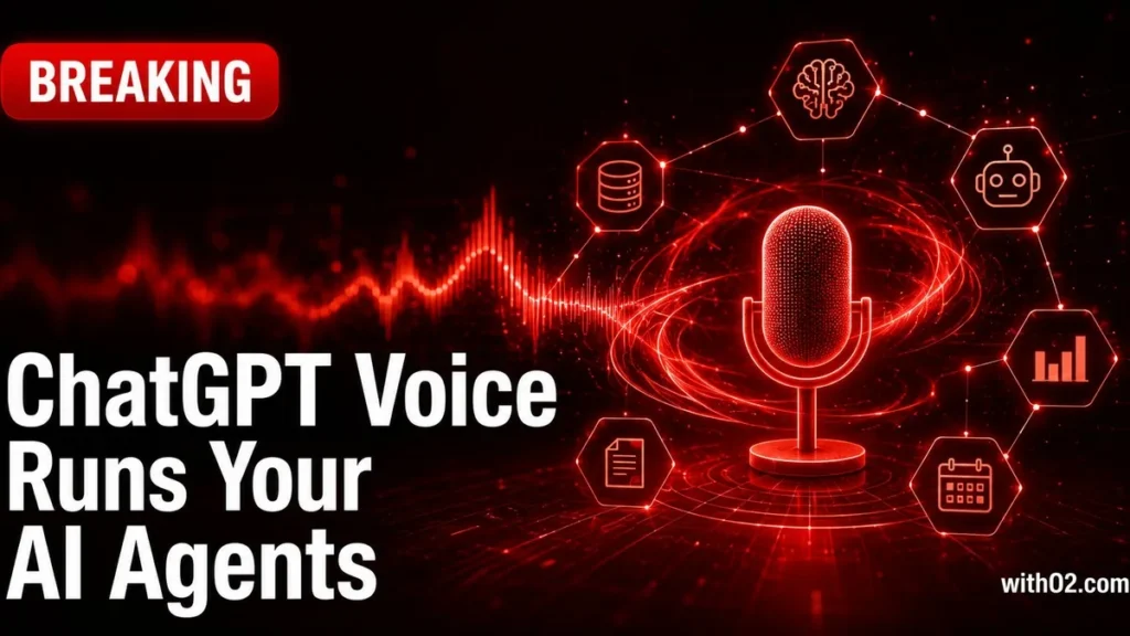 chatgpt voice desktop launch — microphone with ai agent nodes on dark editorial background