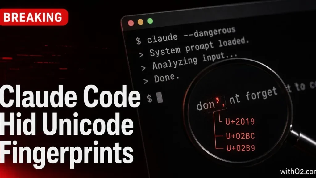 Claude Code Steganography: Hidden Markers in API Requests claude code steganography — hidden Unicode fingerprints in system prompts exposed, dark terminal background with red glow