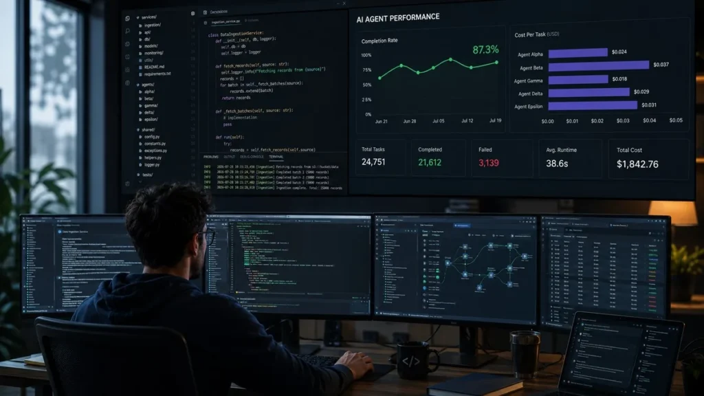 Databricks AI coding agent benchmark — cost per task and completion rate comparison across Claude Opus 4.8, GLM 5.2, and Sonnet 5 on production codebase