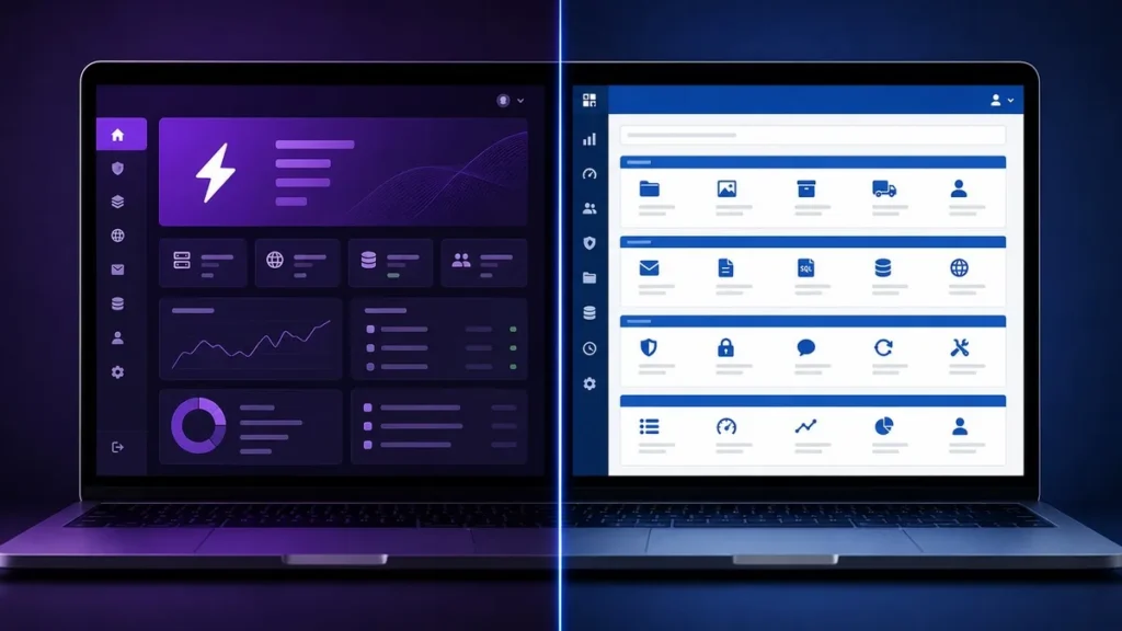 Hostinger vs Bluehost 2026: Which Cheap Host Wins? Hostinger vs Bluehost 2026 web hosting comparison — hPanel vs cPanel side by side
