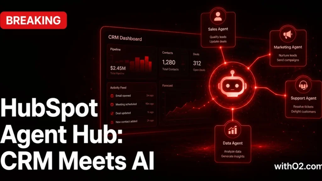 hubspot agent hub crm ai agents collaboration — dark editorial magazine cover