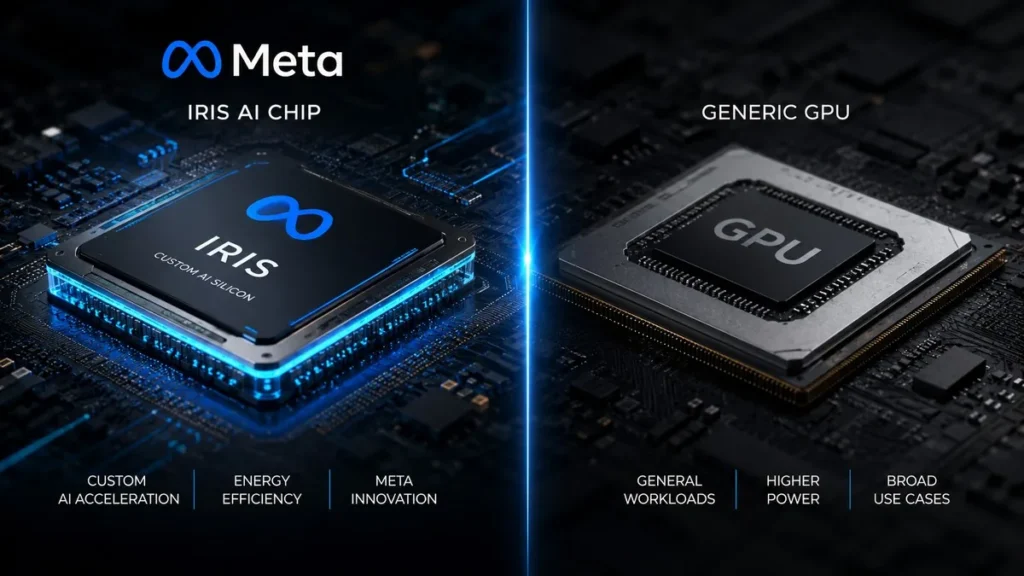 Meta Iris AI Chip Hits Production in September Meta Iris MTIA AI chip next to Nvidia GPU on circuit board