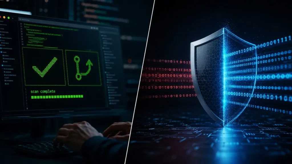 OpenAI Codex Security: AI Agent That Patches Your Code Bugs OpenAI Codex Security AI agent terminal scan complete and security shield with code