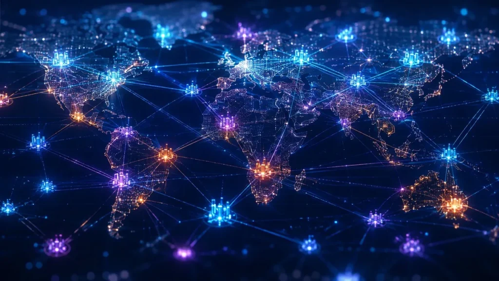 Global enterprise network of Claude-certified Cognizant teams as connected nodes