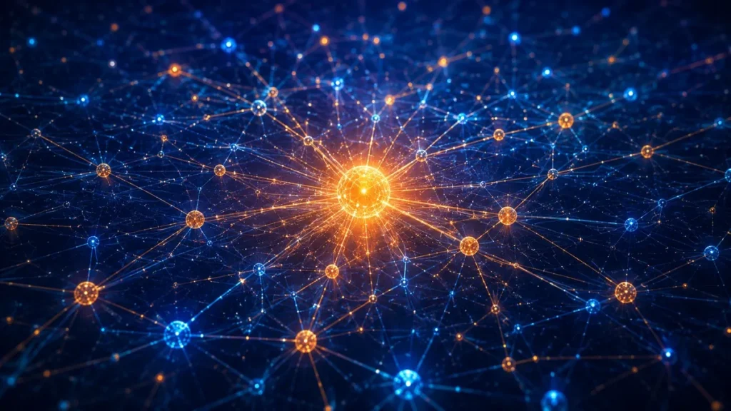 Grok 4.6 Drops August 7: xAI’s 1.5T Agent Model, What Business Users Get Grok 4.6 AI model shown as a bright central node in a blue and orange neural network