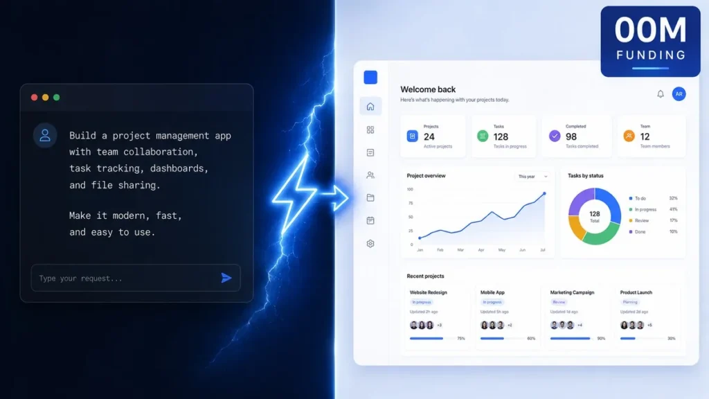 Lovable AI app builder turning a text prompt into a business dashboard app