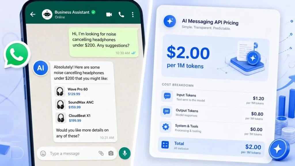 Meta Business Agent WhatsApp AI pricing dashboard token cost breakdown