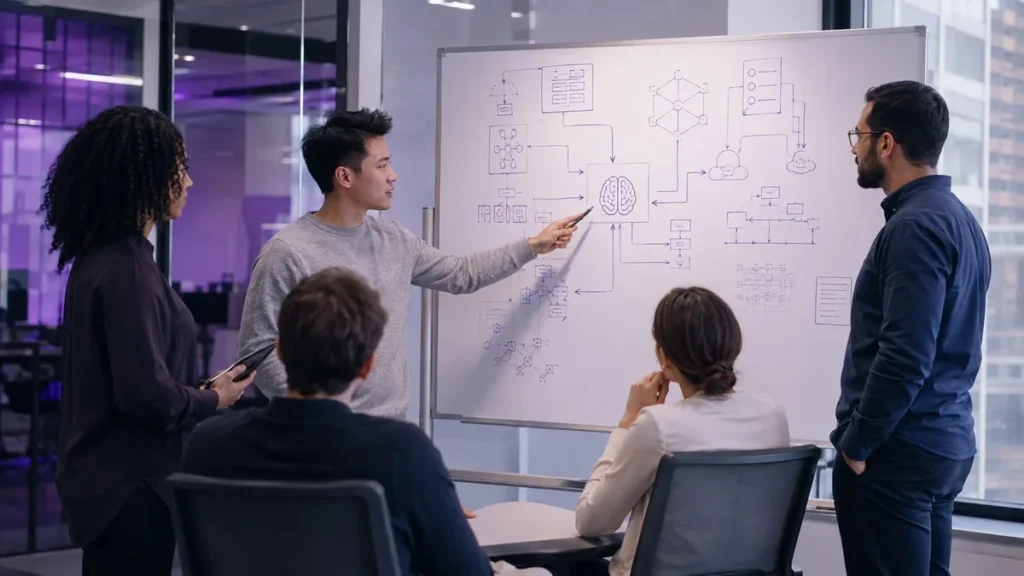 Ode with Anthropic engineers planning enterprise AI implementation architecture at a whiteboard