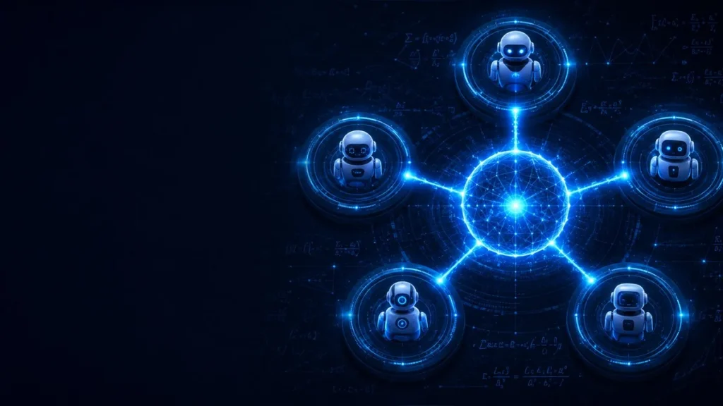 OpenAI Astra: The Multi-Agent AI That Coordinates for Days openai astra multi-agent AI coordination network — 5 glowing blue nodes on dark navy editorial cover