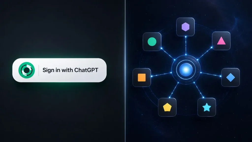 Sign in with ChatGPT: OpenAI Is Now Your Business Login Provider Sign in with ChatGPT login button connected to business apps including HubSpot, Notion, and Airtable identity layer
