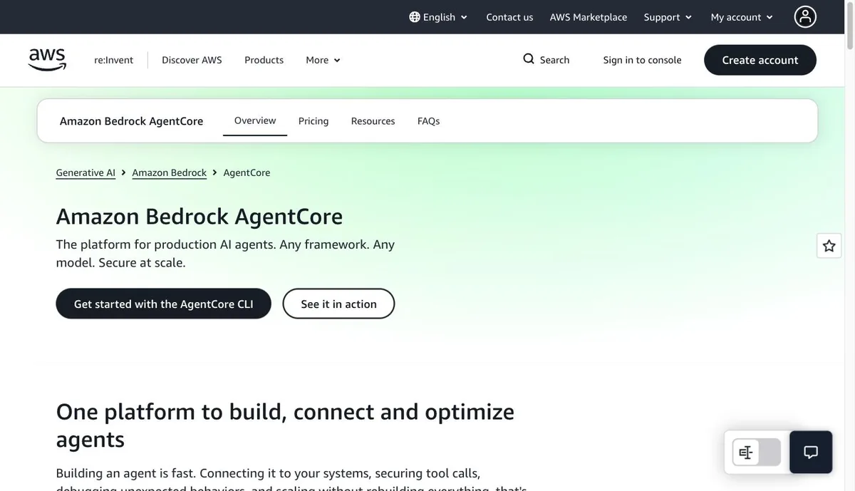 Amazon Bedrock AgentCore — platform for production AI agents on AWS