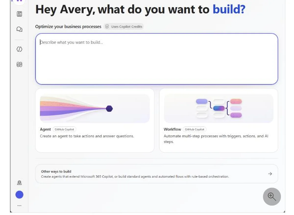 Microsoft Copilot Studio builder — create an agent or a workflow from a prompt