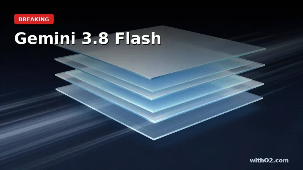 Gemini 3.8 Flash model launch — blue circuit-board abstraction with lightning bolt on dark background