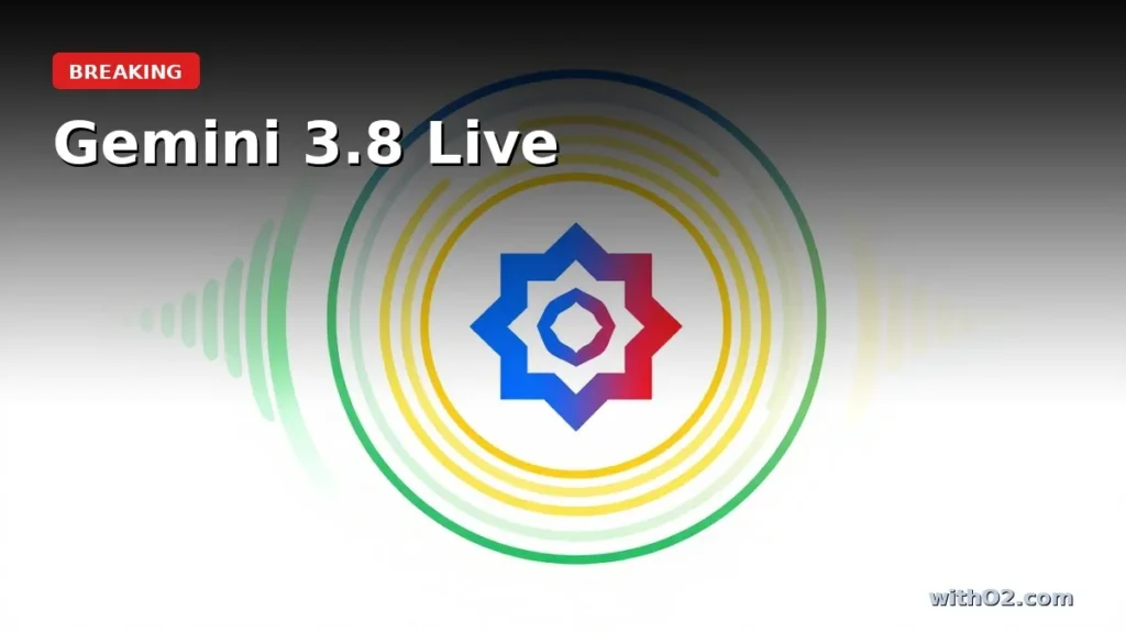 concentric audio wave rings from a geometric AI icon — Gemini 3.8 Live voice AI launch by Google