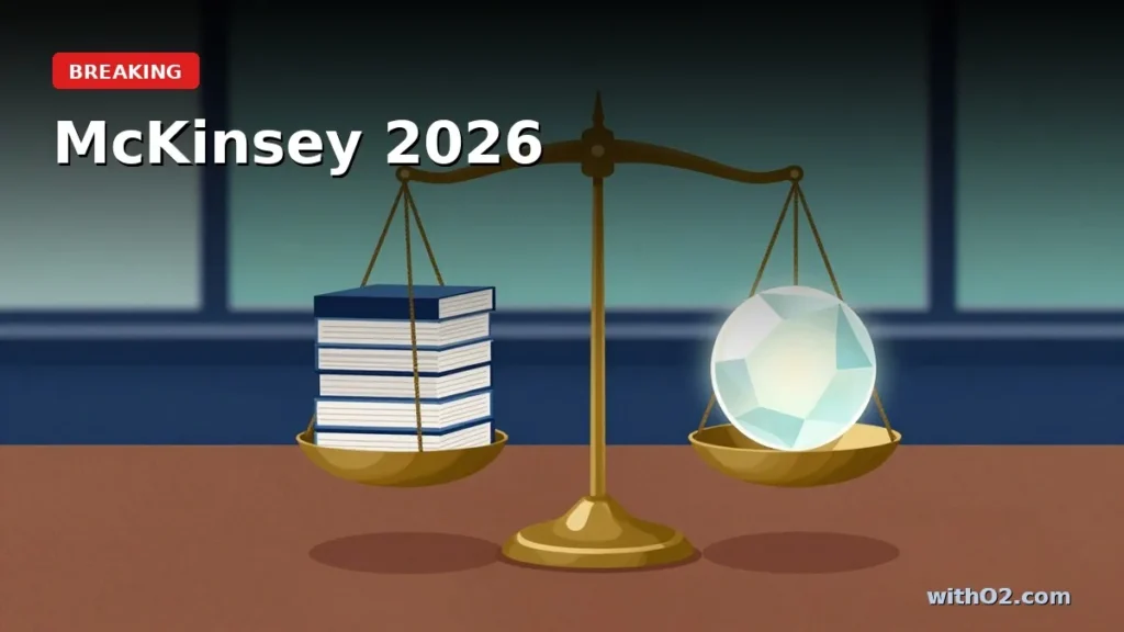 McKinsey State of AI 2026 build-vs-buy shift: balance scale tipping from boxed software toward an AI agent