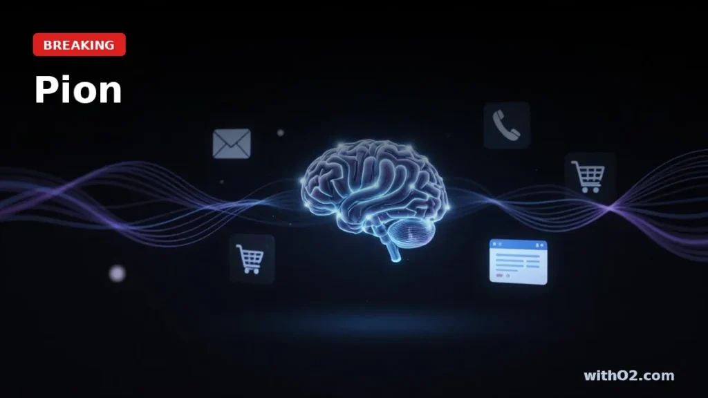 Abstract visualization of an AI agent platform managing business operations including email, phone, payments, and browser tasks from a central node