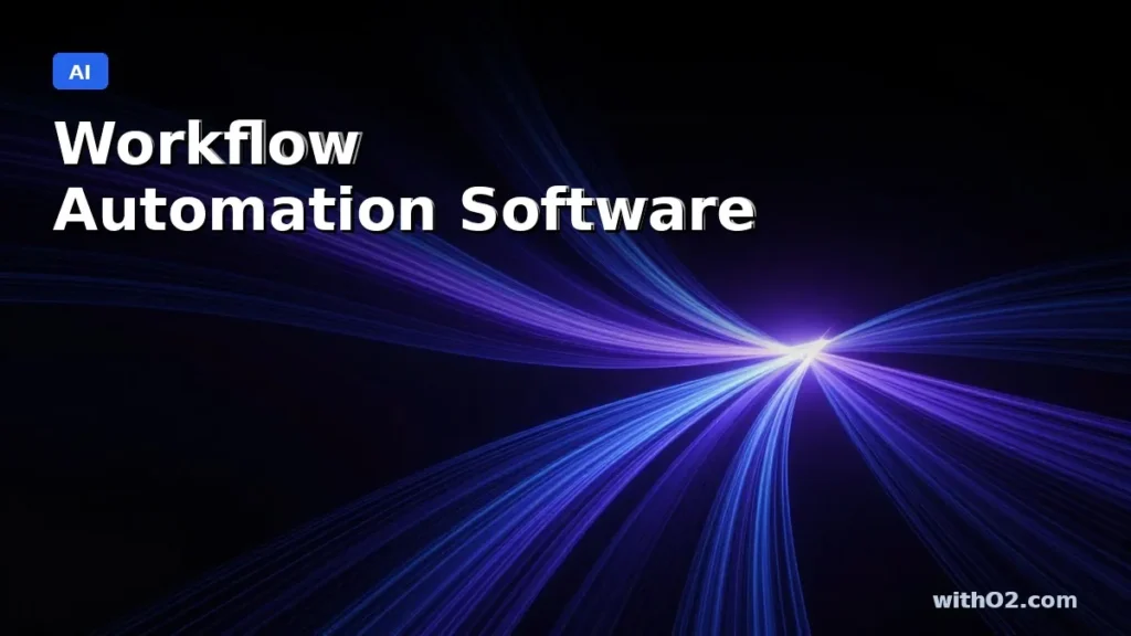 Workflow automation software comparison guide — abstract light-flow illustration on dark background